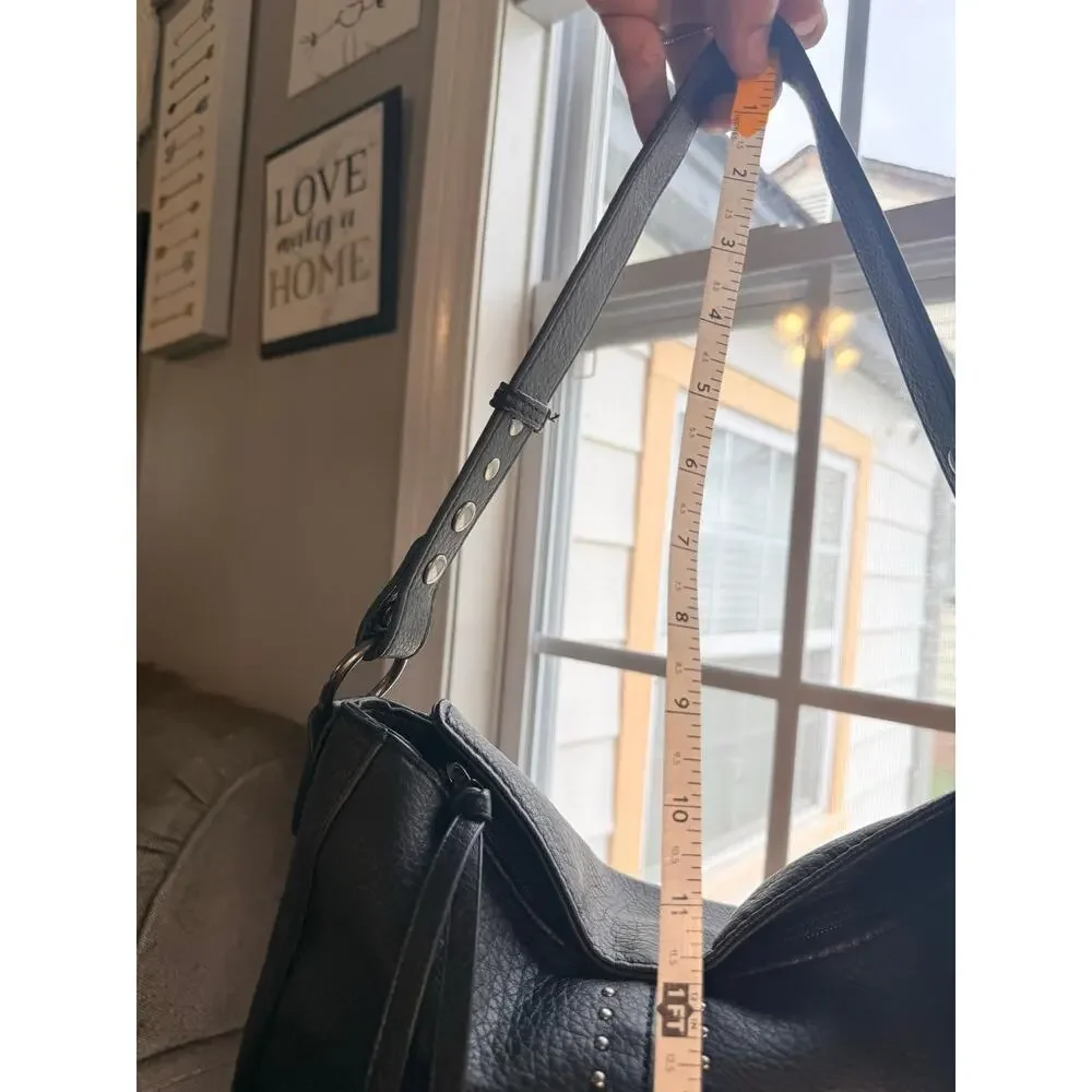 Montana West Black Studded Faux Leather Hobo Shoulder Bag Pebbled Leather Purse - Picture 11 of 16